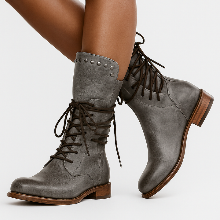 Theodora | Edgy Studded Leather Lace-Up Boots Women