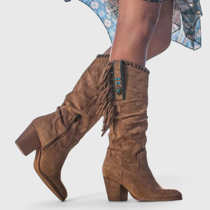 Merit | Boho Western Fringe Boots Knee High