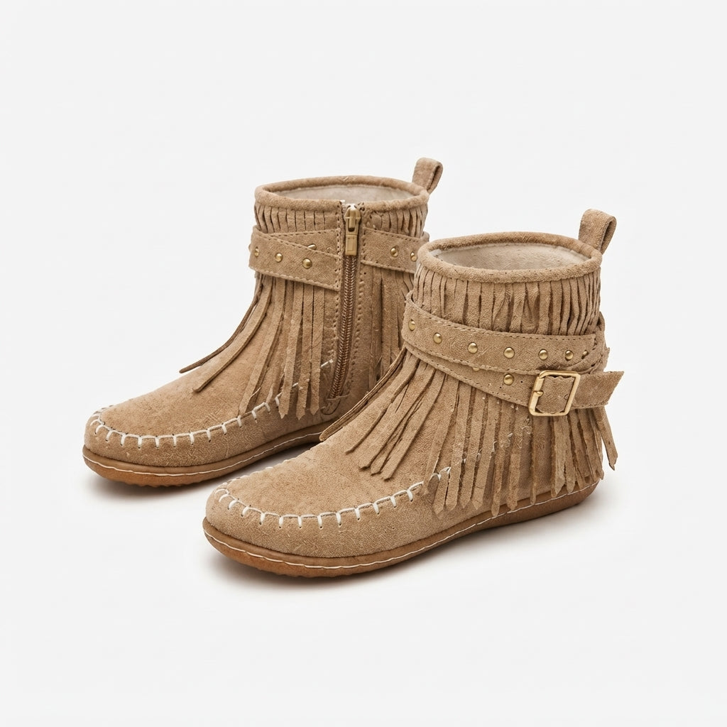 Isla | Relaxed Suede Fringe Ankle Boots for Women