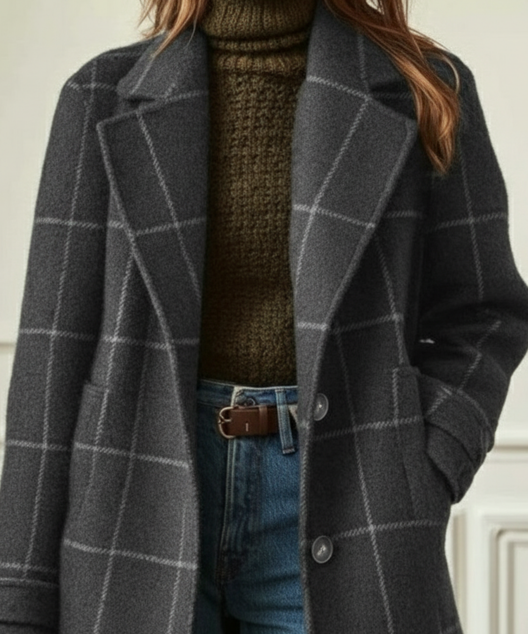Jennifer | Sophisticated Wool Check Coat with Lapel