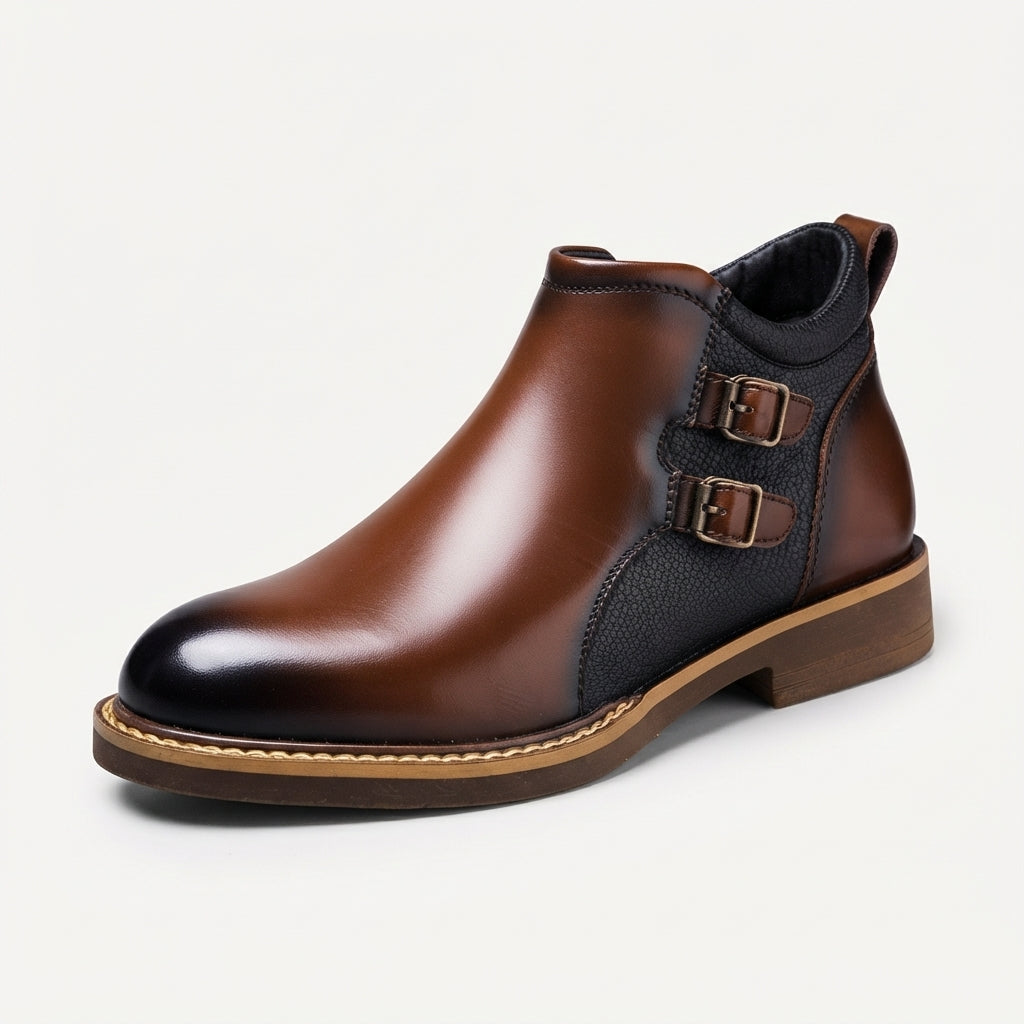 Stanley | Polished Double-Buckle Leather Ankle Boots for Men