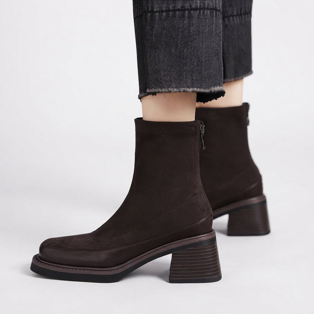 Lavinia | Sleek Square Toe Block Heel Ankle Boots for Women