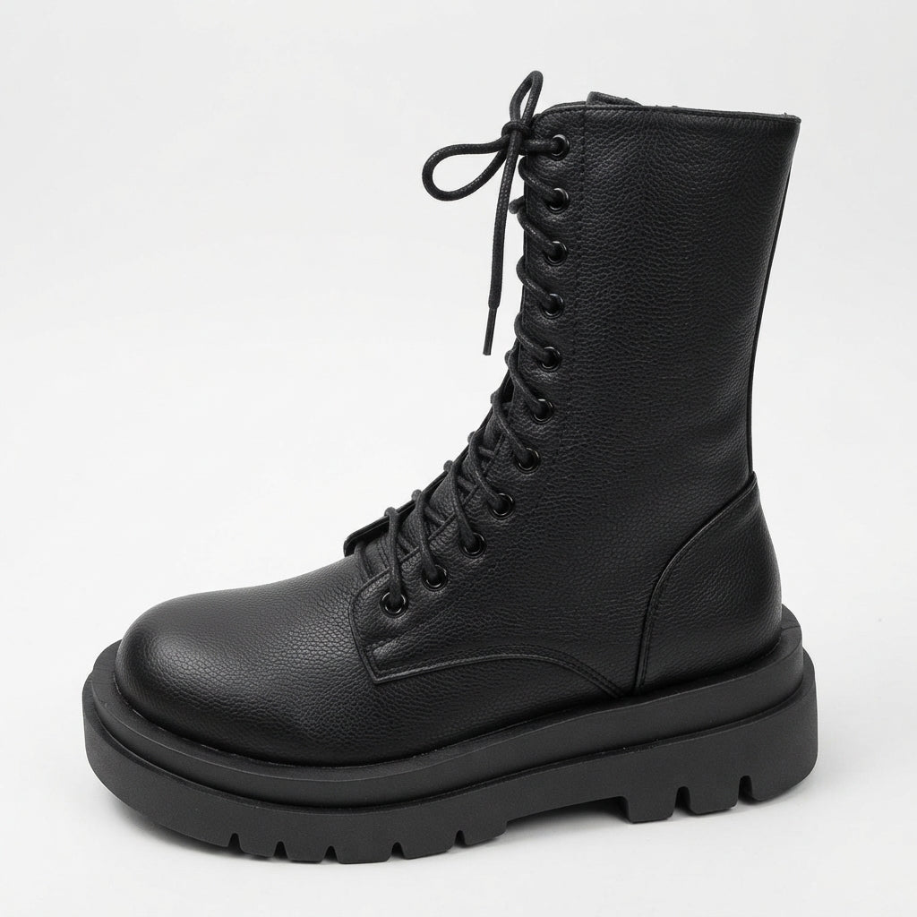 Georgina | Warm Leather Platform Lace-Up Winter Boots for Women