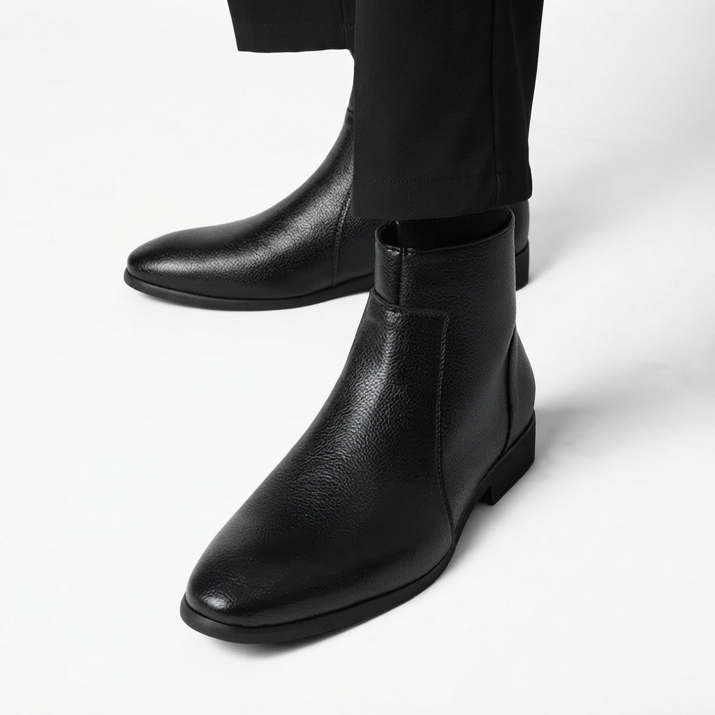 Leon | Modern Pointed Toe Leather Ankle Boots for Men