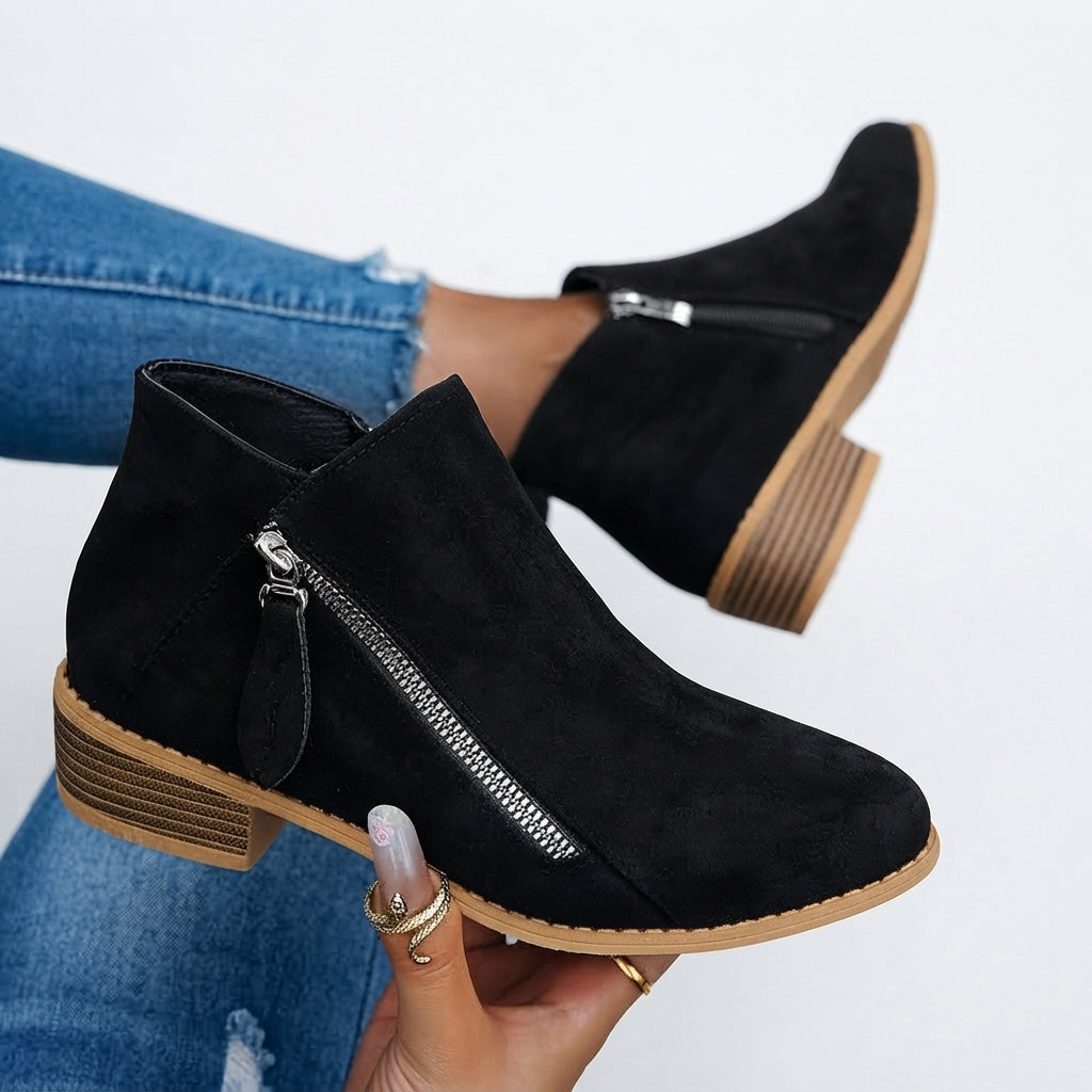 Una | Effortless Side-Zip Heeled Ankle Boots for Women