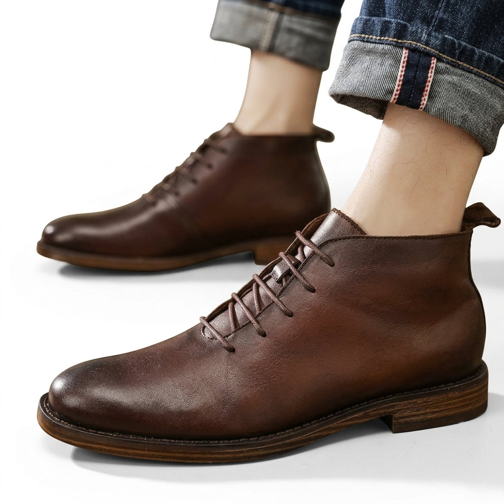 Leander | Timeless Leather Lace-Up Ankle Boots for Men