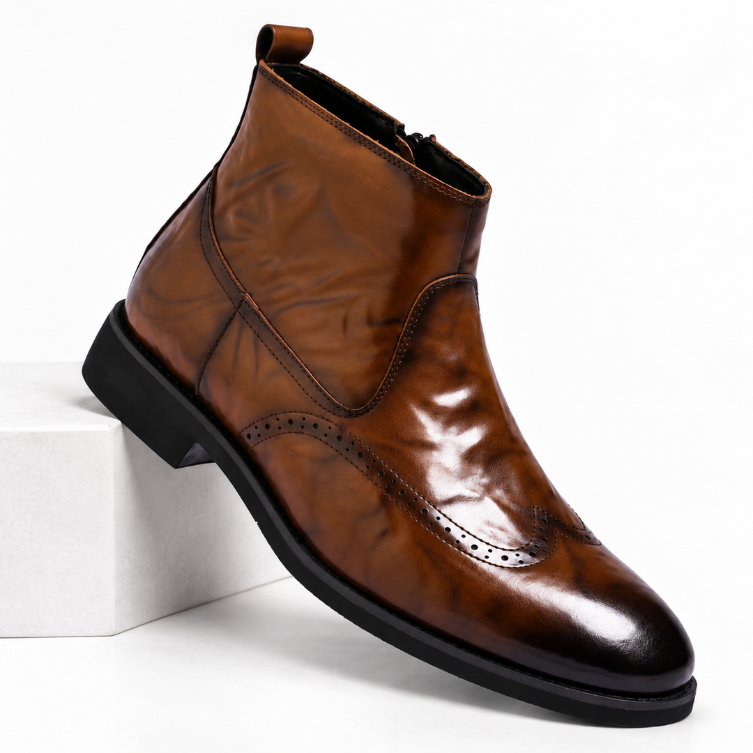 Garrett | Refined Leather Brogue Ankle Boots for Men