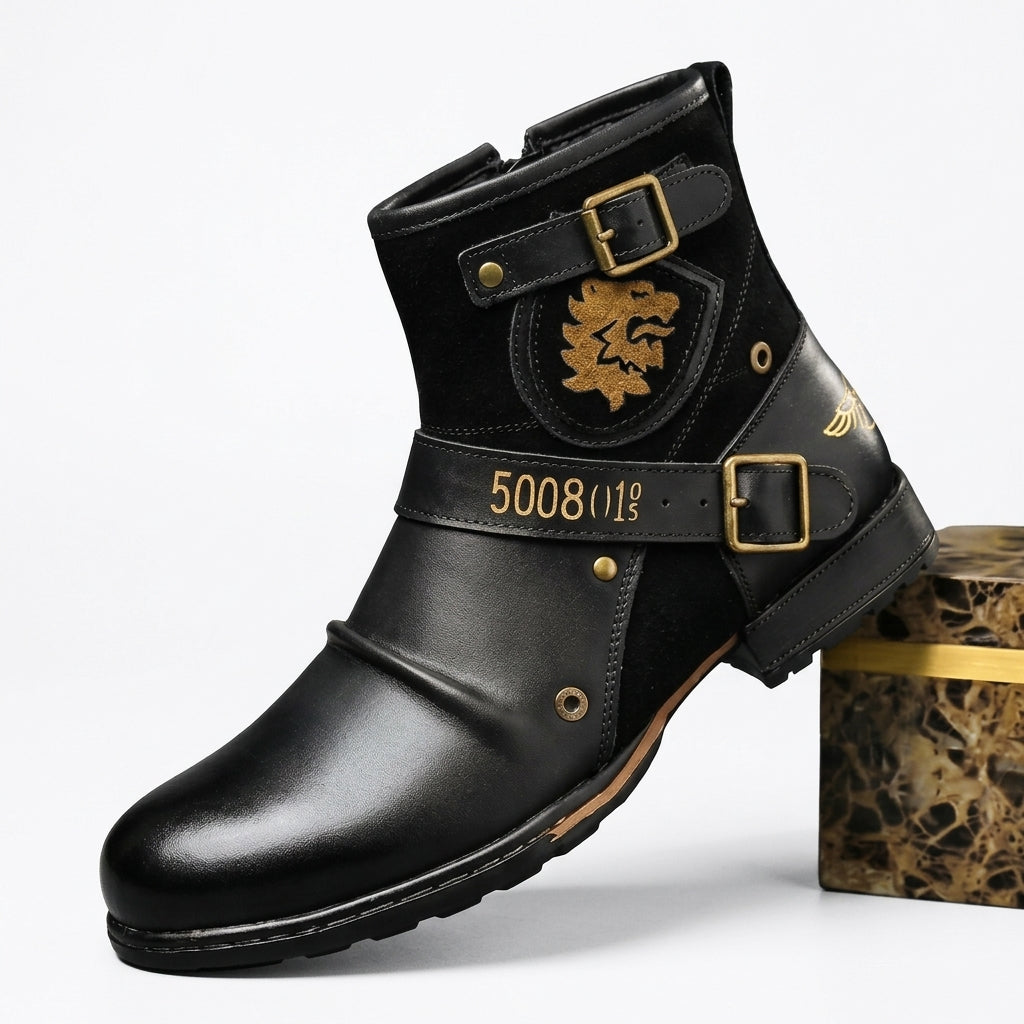 Axel | Rugged Leather Buckle Biker Ankle Boots for Men