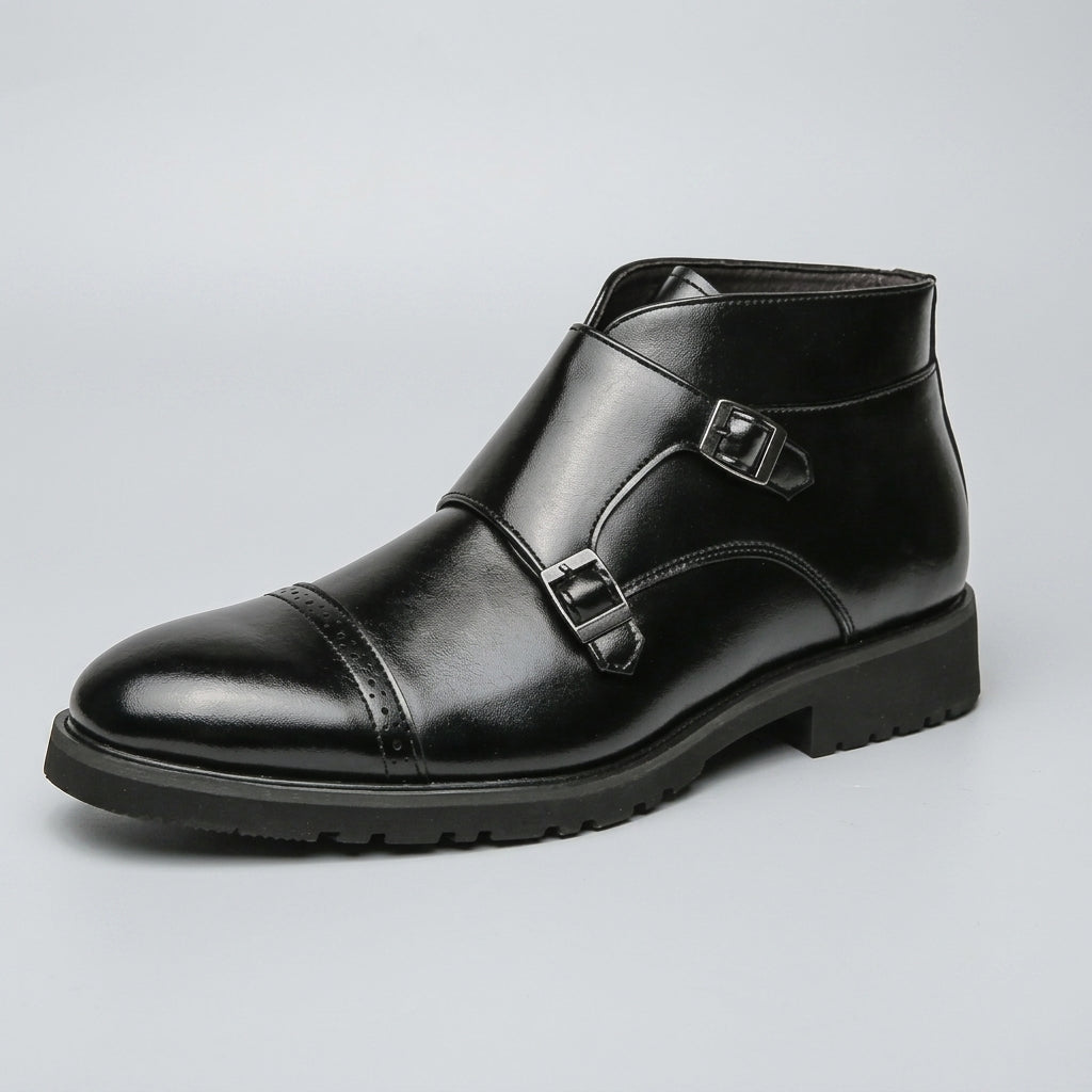 Octavian | Polished Leather Monk Strap Ankle Boots for Men