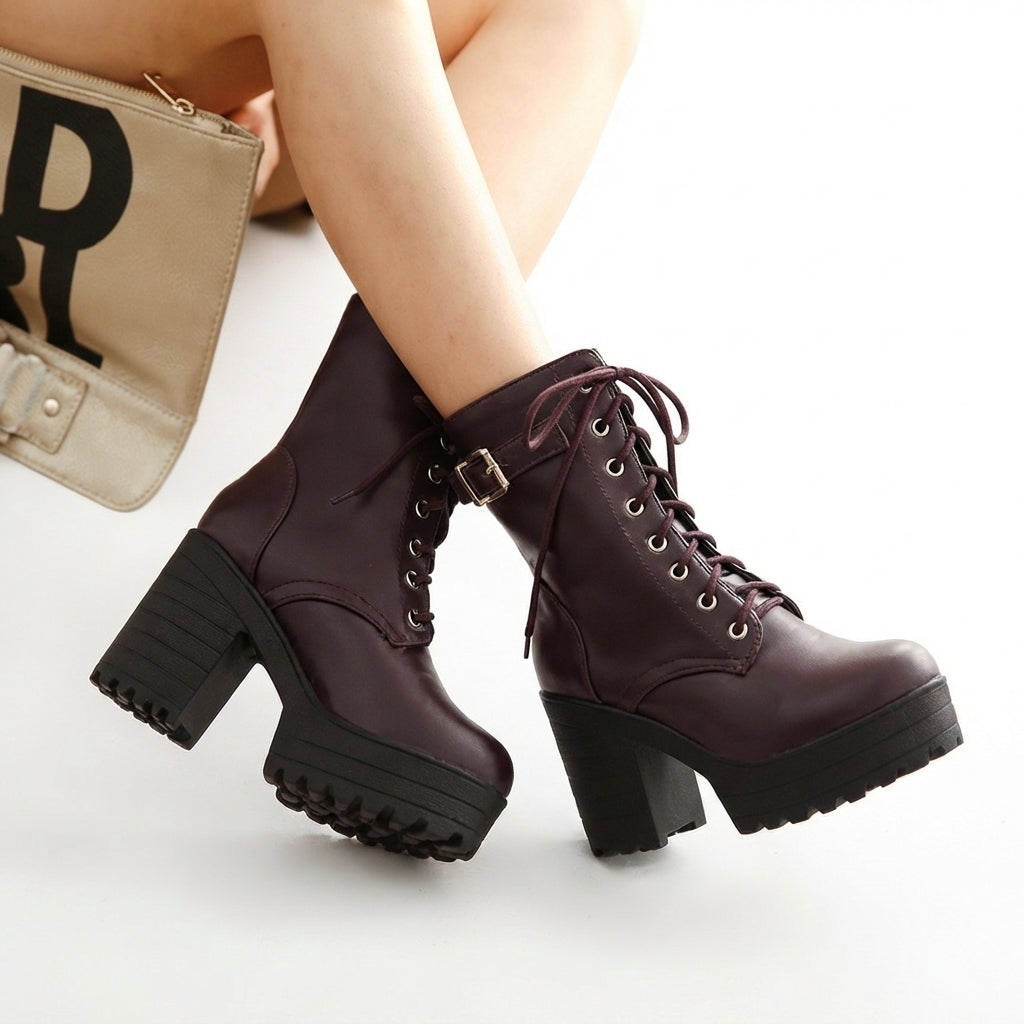 Beatrix | Stylish Lace-Up Platform Heeled Ankle Boots for Women