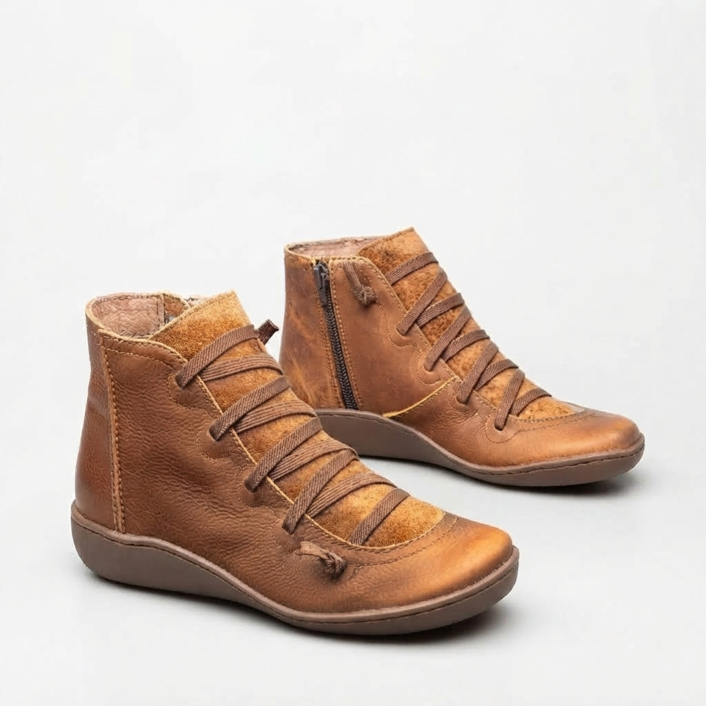 Rosalie | Supportive Lace-Up Flat Ankle Boots for Women