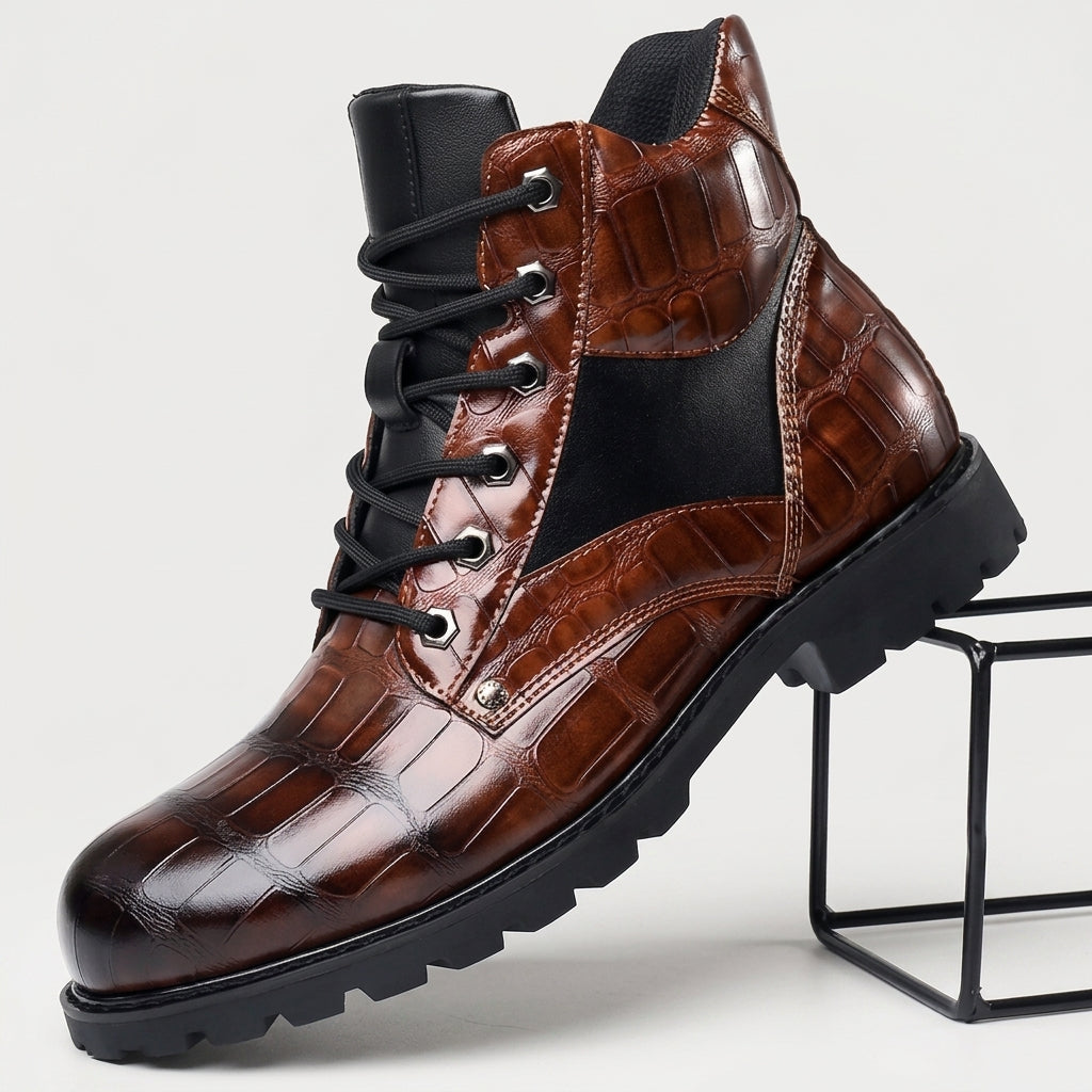 Andrew | Sturdy Croc-Embossed Leather Ankle Boots