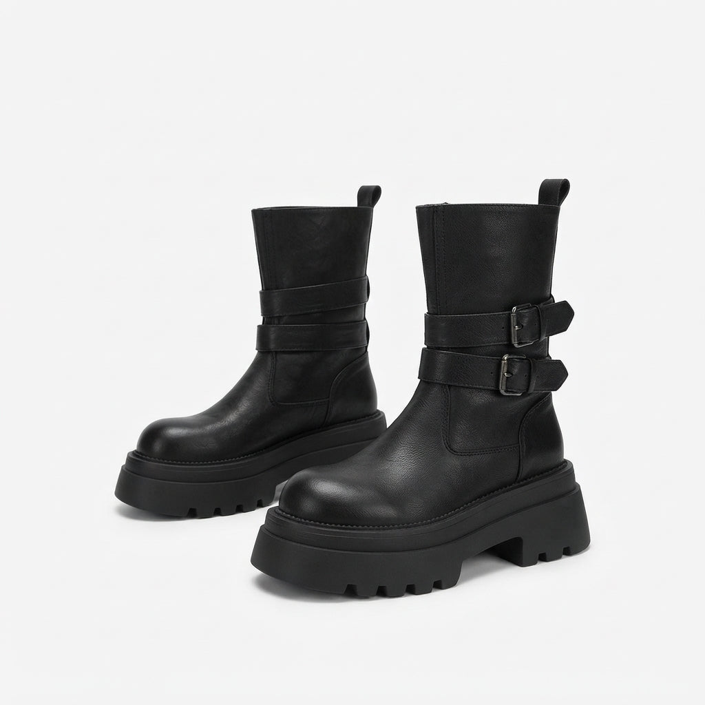 Octavia | Rugged Chunky Platform Biker Boots for Women