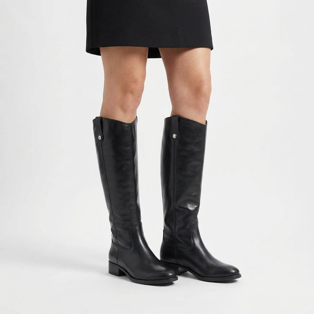 Edith | Classic Leather Wide Calf Knee High Boots for Women