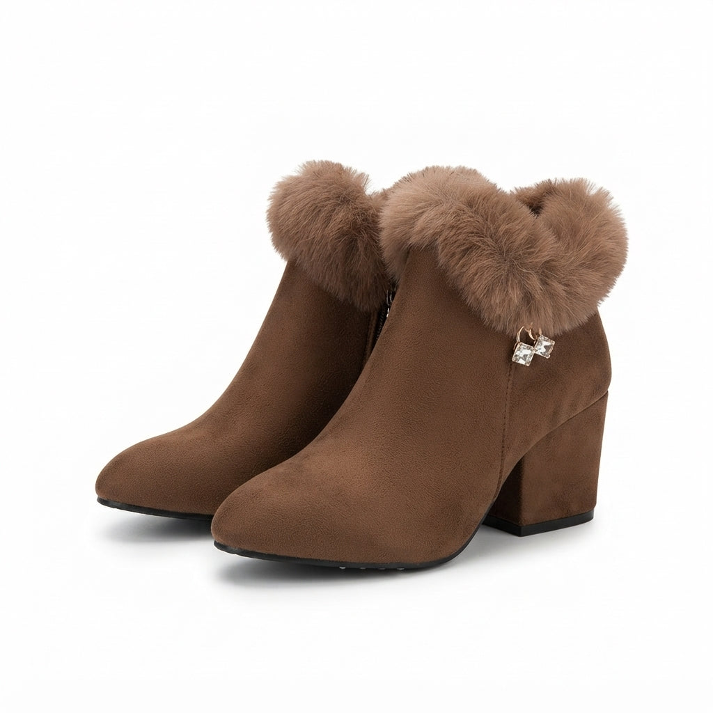 Beatrix | Cozy Faux Fur-Trim Heeled Ankle Boots for Women