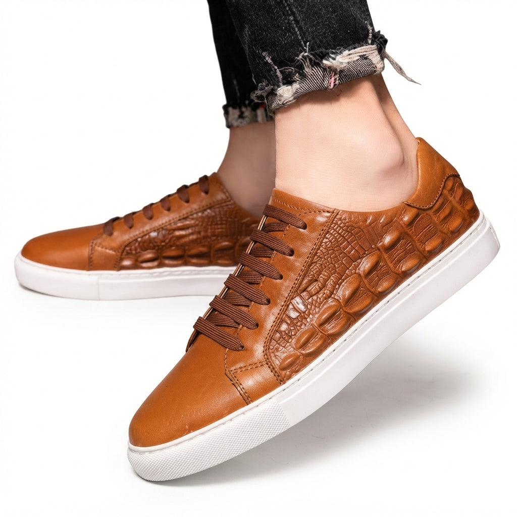 Isaac | Stylish Croc-Embossed Leather Trainers for Men