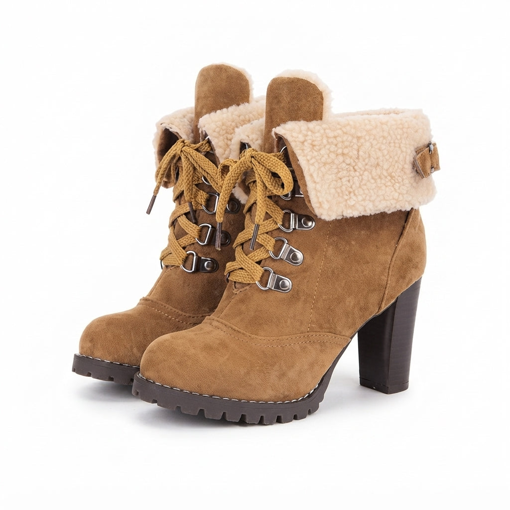 Genevieve | Stylish Fur-Trimmed Heeled Ankle Boots for Women