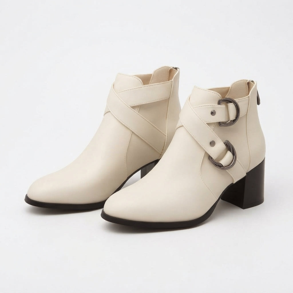Clara | Classic Cross Strap Heeled Ankle Boots for Women