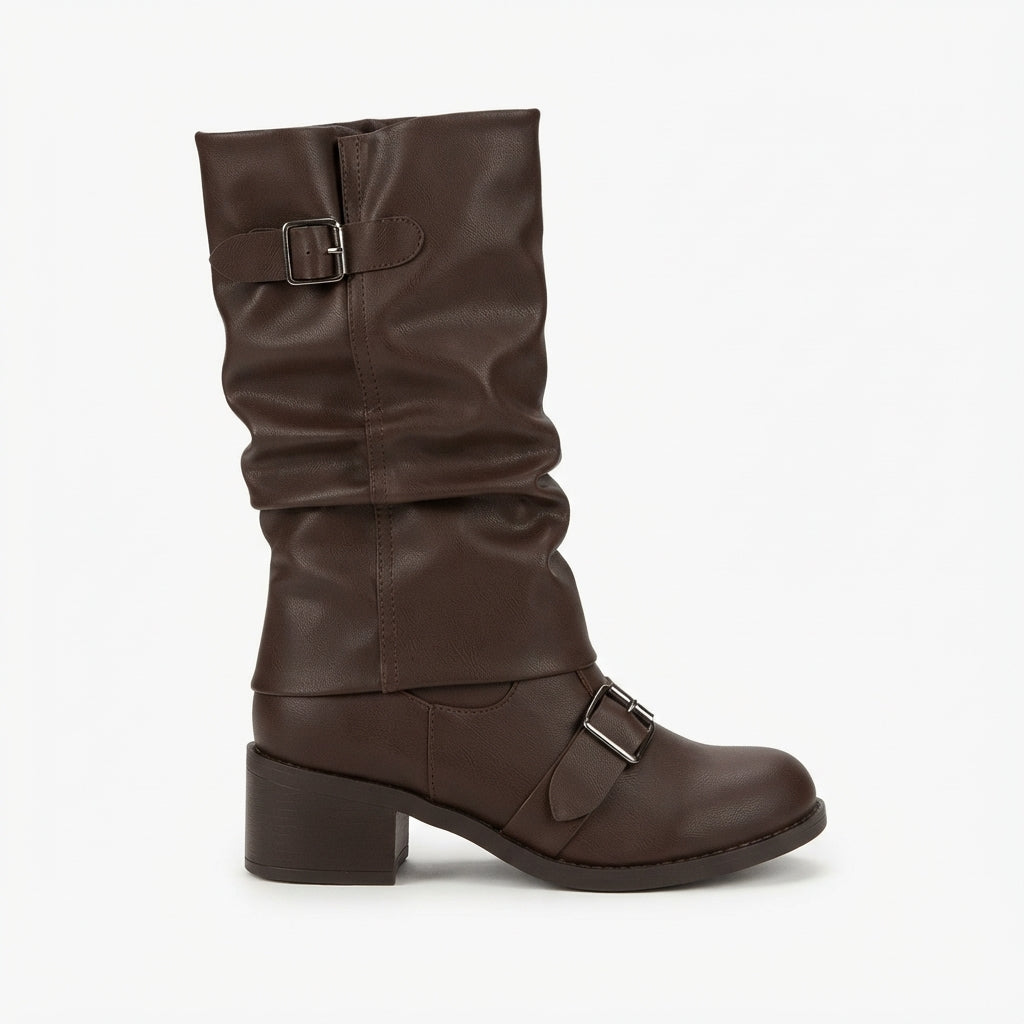 Hazel | Casual Slouch Buckle Biker Boots for Women
