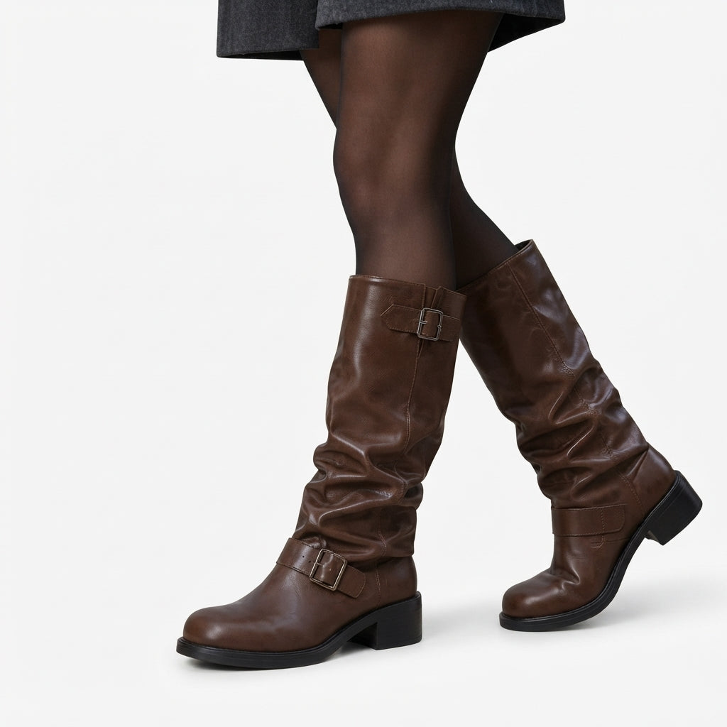 Marcella | Bold Heeled Slouch Biker Boots for Women