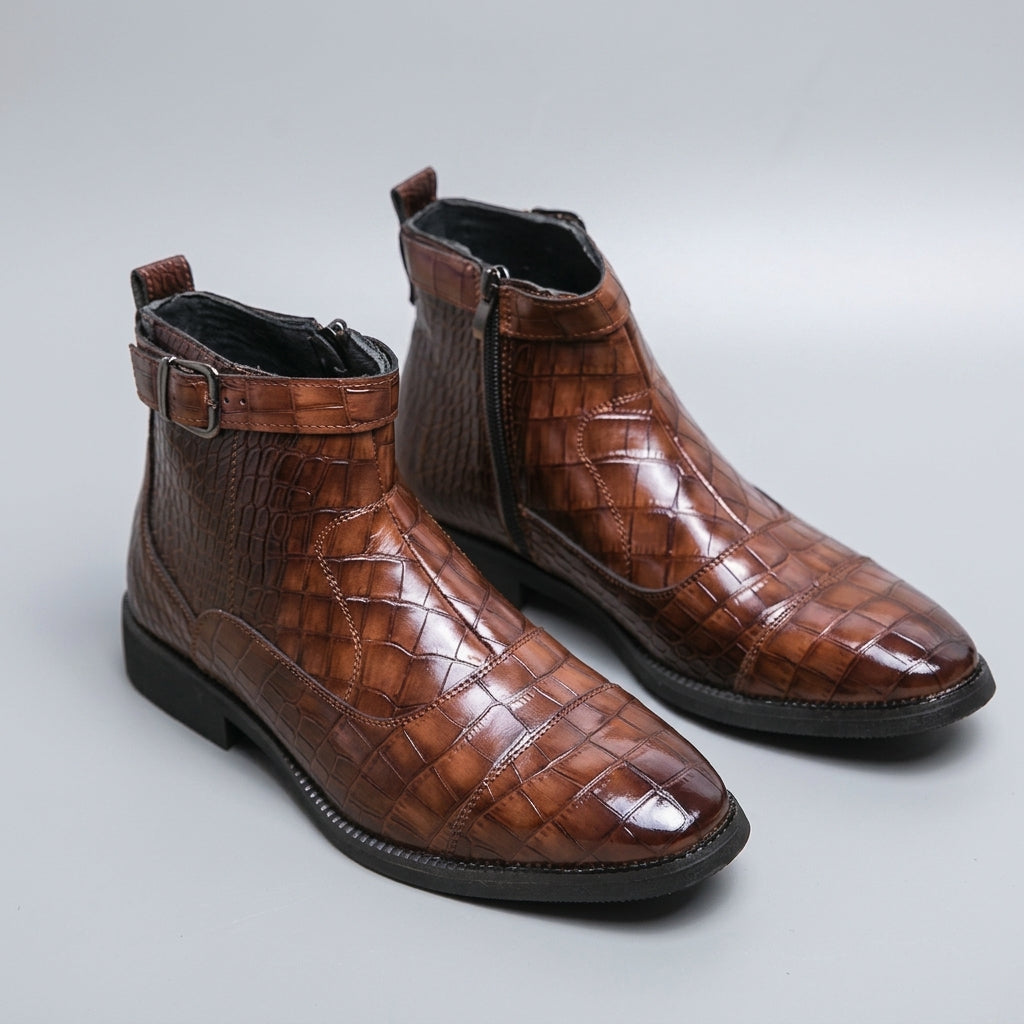 Baldwin | Sharp Croc-Embossed Leather Chelsea Boots