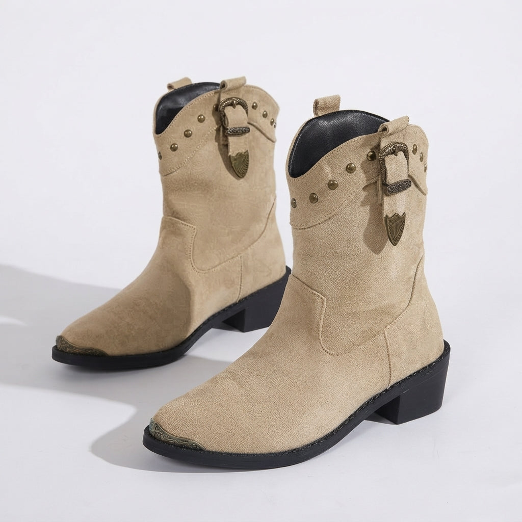 Genevieve | Vintage Studded Cowboy Ankle Boots for Women
