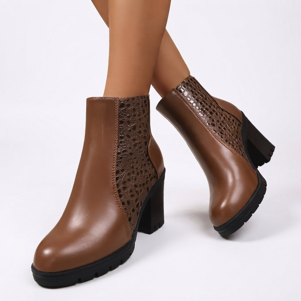 Clara | Stylish Croc-Embossed Chunky Heel Ankle Boots