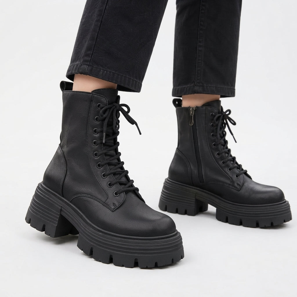 Petra | Sturdy Lace-Up Platform Combat Boots for Women