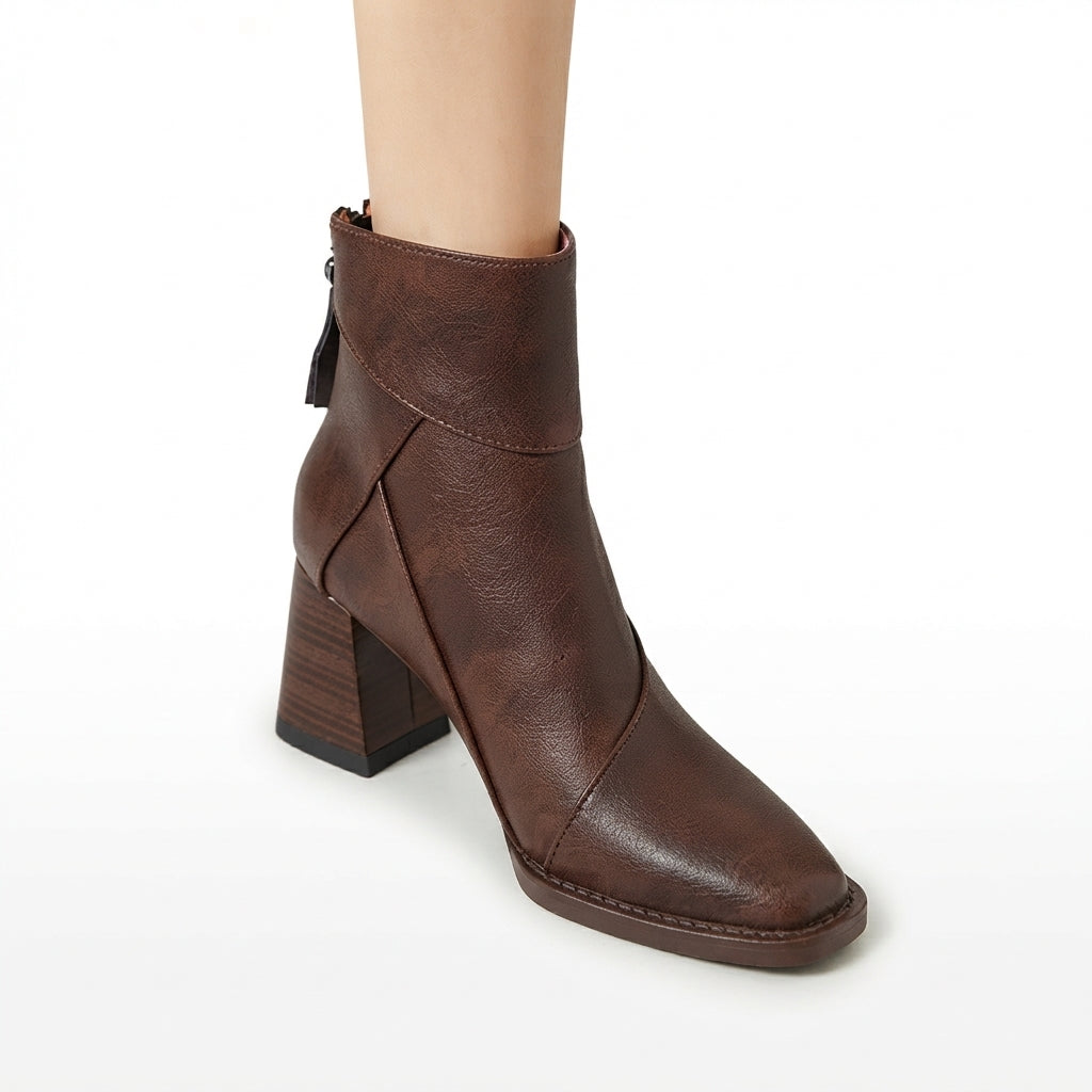 Amelie | Polished Square Toe Heeled Ankle Boots