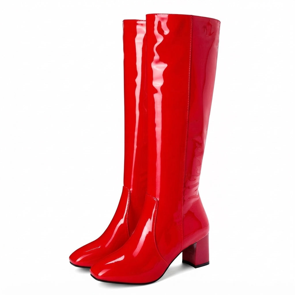 Rosamund | Polished Leather Heeled Knee High Boots for Women