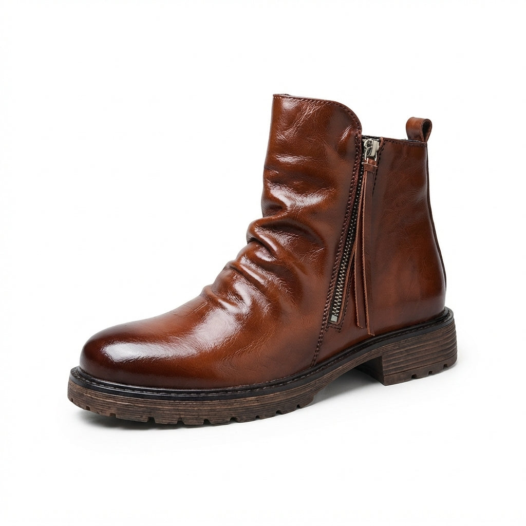 Renner | Effortless Side-Zip Slouch Leather Boots for Men