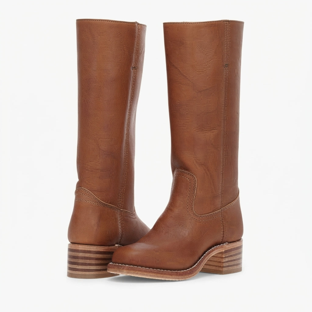 Edith | Classic Leather Heeled Knee High Boots for Women