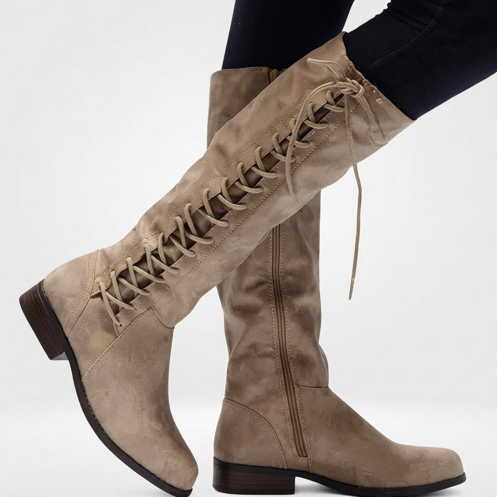 Genevieve | Elegant Lace-Up Knee High Boots for Women