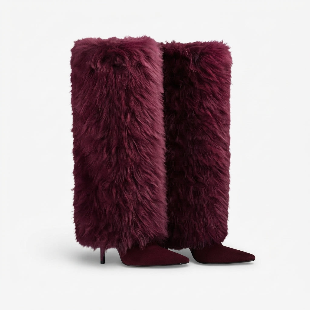 Marcella | Bold Faux Fur Stiletto Knee High Boots for Women