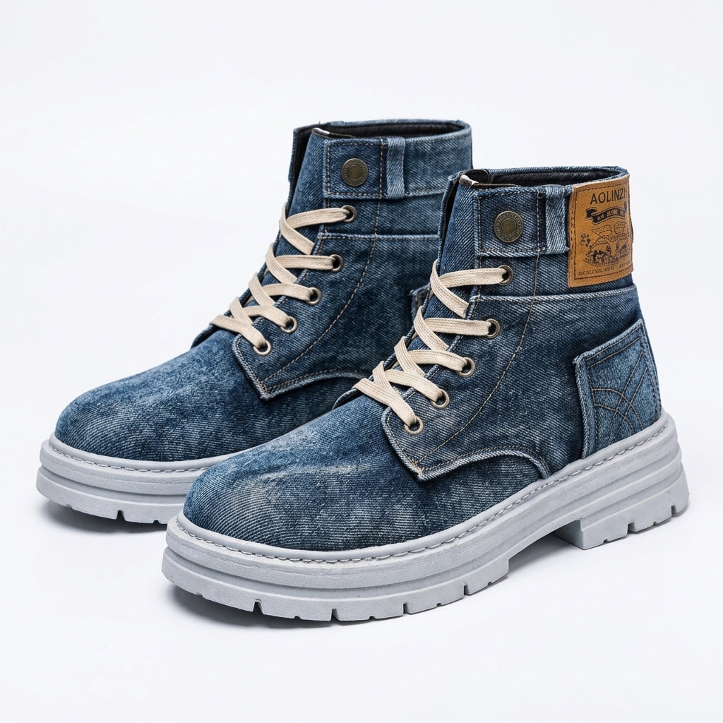 Farrell | Casual Denim Lace-Up Combat Boots for Men