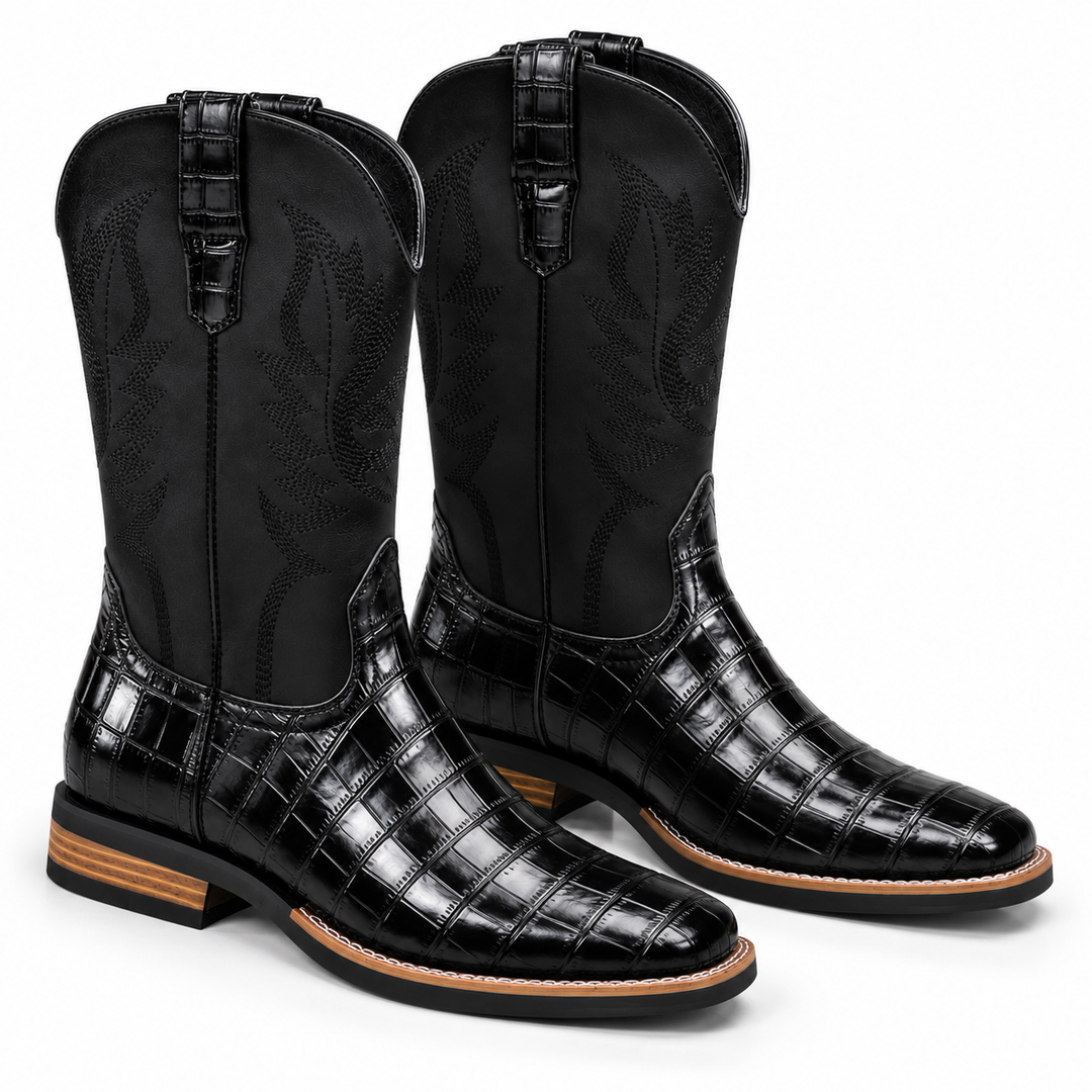 Keaton | Sturdy Croc-Embossed Leather Cowboy Boots for Men