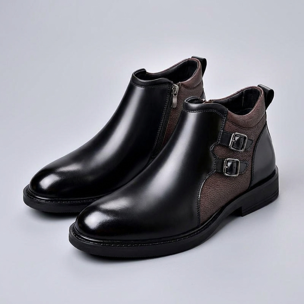 Dominic | Sharp Double Buckle Leather Ankle Boots for Men