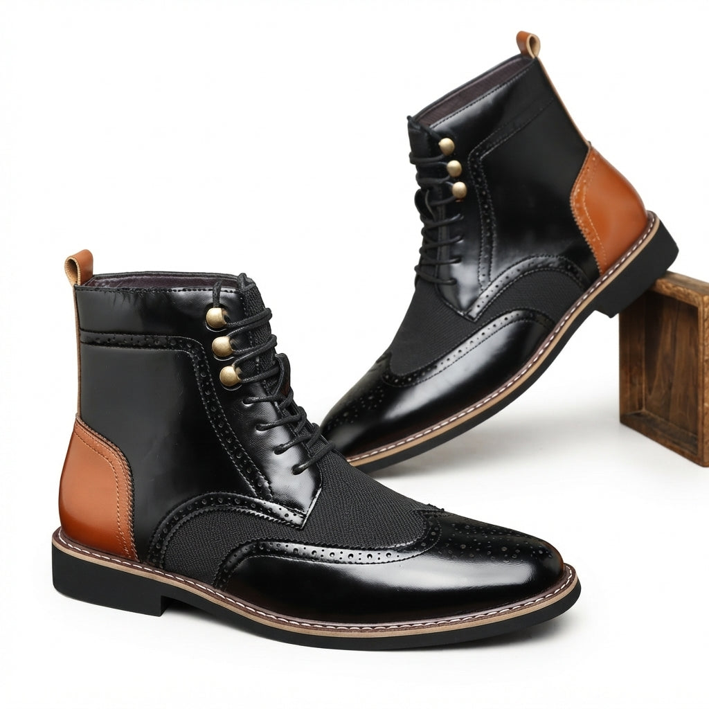 Barnaby | Classic Leather Brogue Lace-Up Ankle Boots for Men