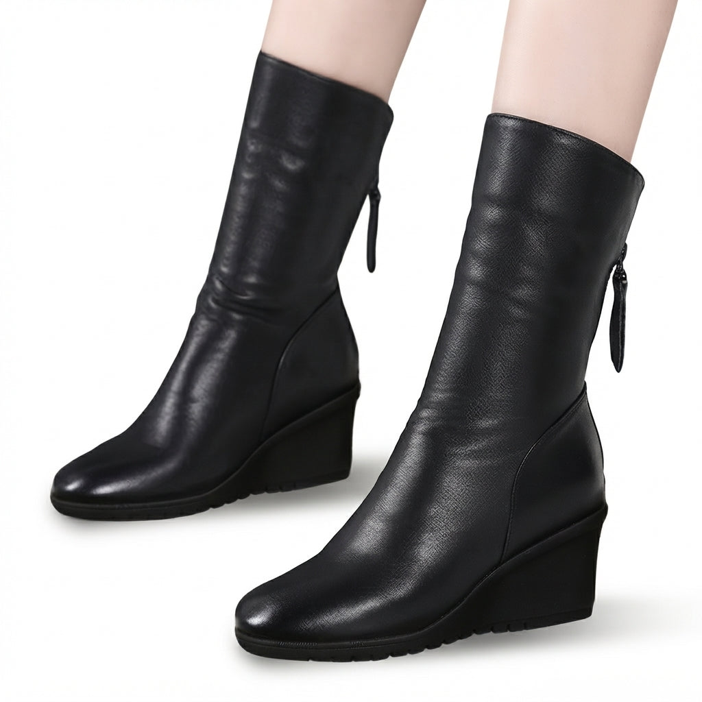 Rosamund | Comfortable Slouch Leather Mid Calf Boots for Women