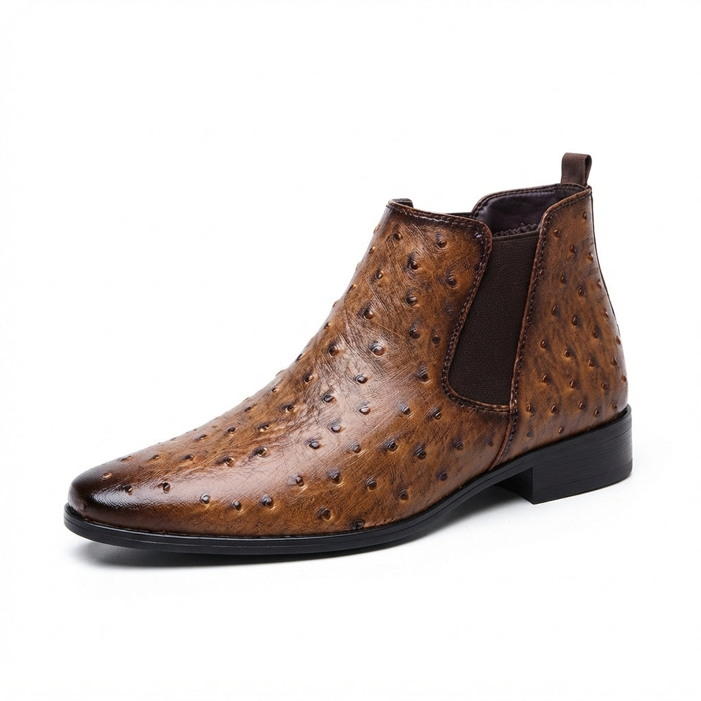 Radcliffe | Polished Ostrich-Embossed Chelsea Boots for Men