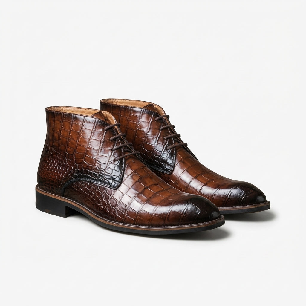 Aurelius | Refined Croc-Embossed Leather Chukka Boots for Men