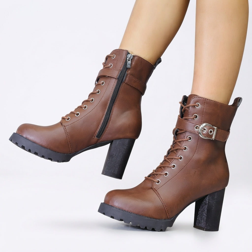 Georgina | Bold Lace-Up Heeled Combat Ankle Boots for Women
