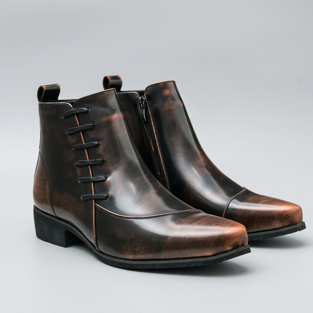 Xavier | Sleek Pointed Toe Leather Ankle Boots for Men
