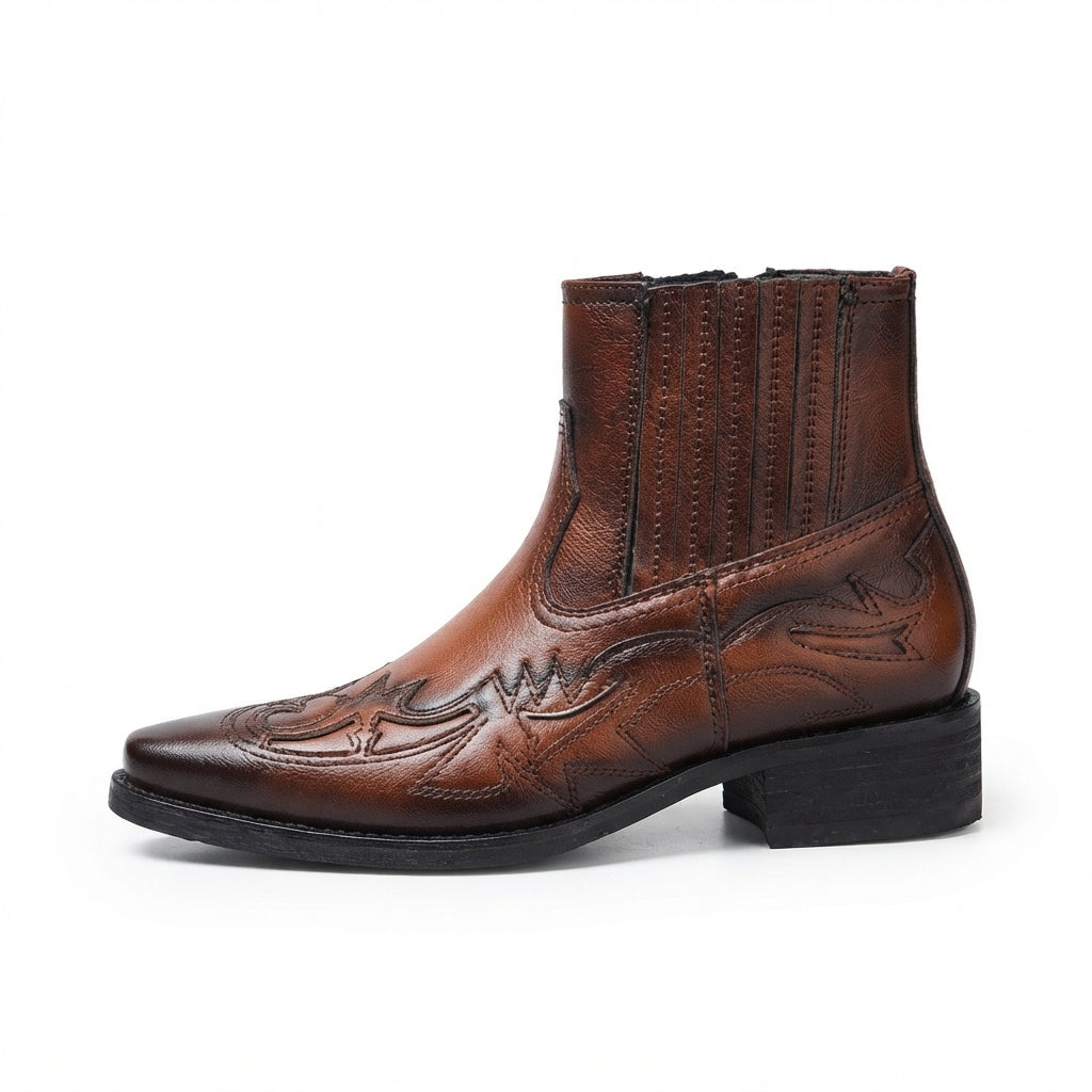 Idris | Premium Leather Cowboy Ankle Boots for Men