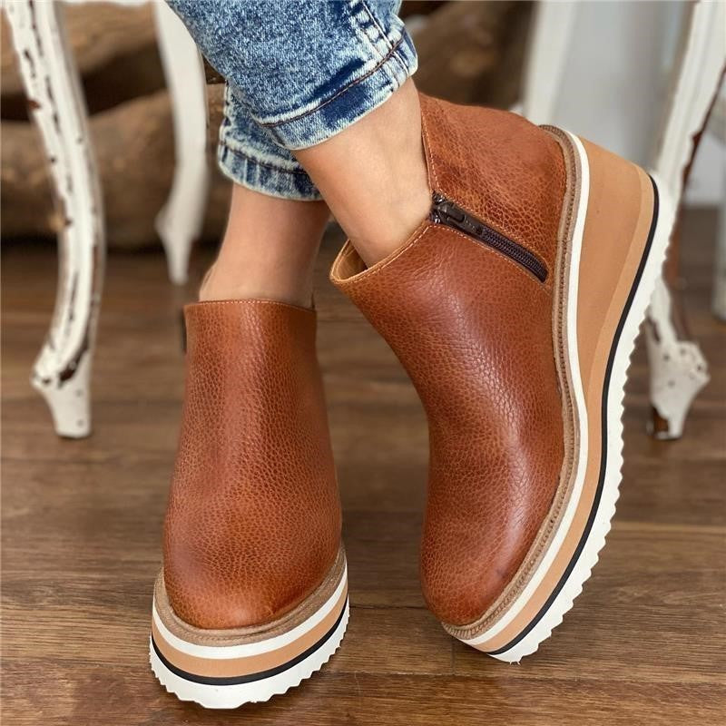 Madeline | Comfort Platform Faux Leather Ankle Boots