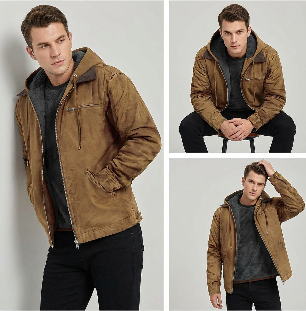 Mason | Rugged Hooded Suede Jacket for Men