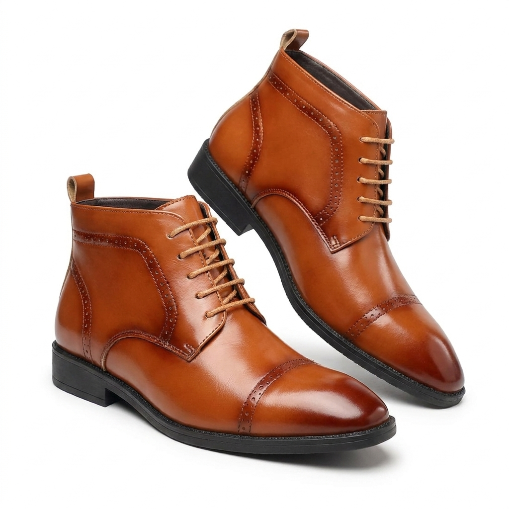 Stanley | Elegant Cap Toe Lace-Up Ankle Boots for Men