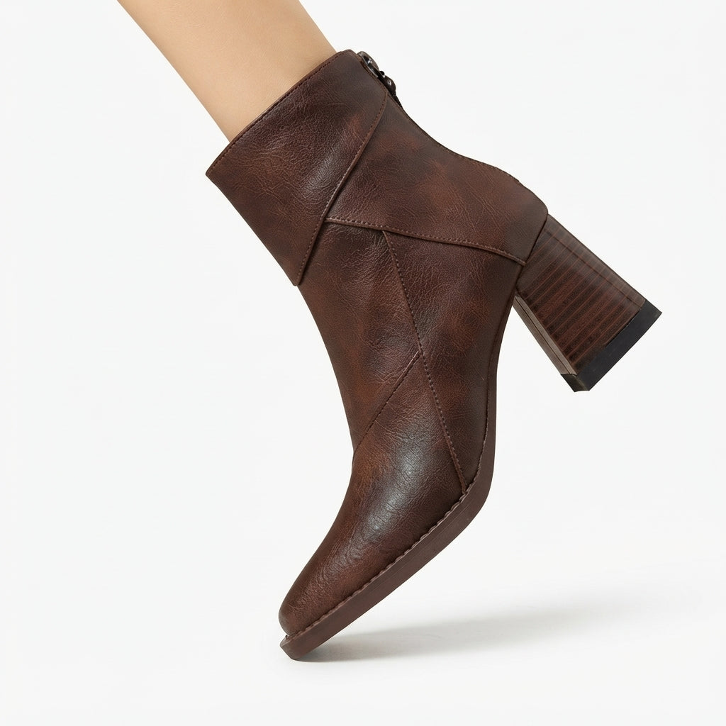 Amelie | Polished Square Toe Heeled Ankle Boots