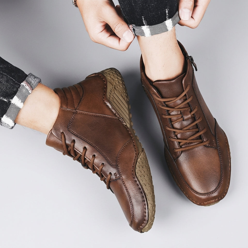 Kellan | Comfortable Leather Lace-Up Ankle Boots for Men