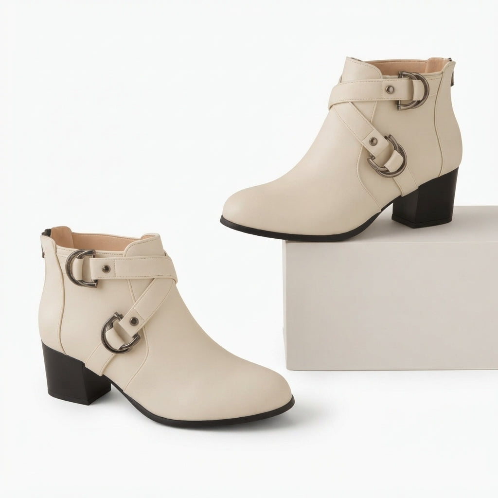 Clara | Classic Cross Strap Heeled Ankle Boots for Women
